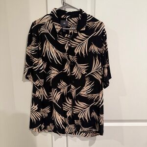 Black and Tan Leaf Print Men's Shirt